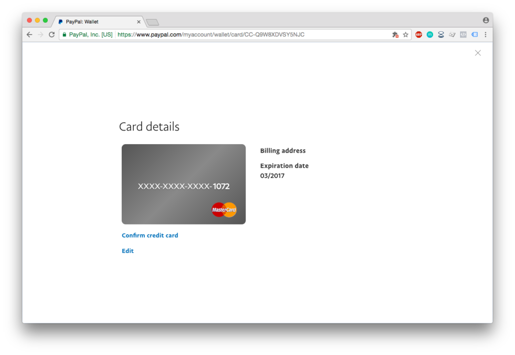 PayPal registracija - potvrda kartice
