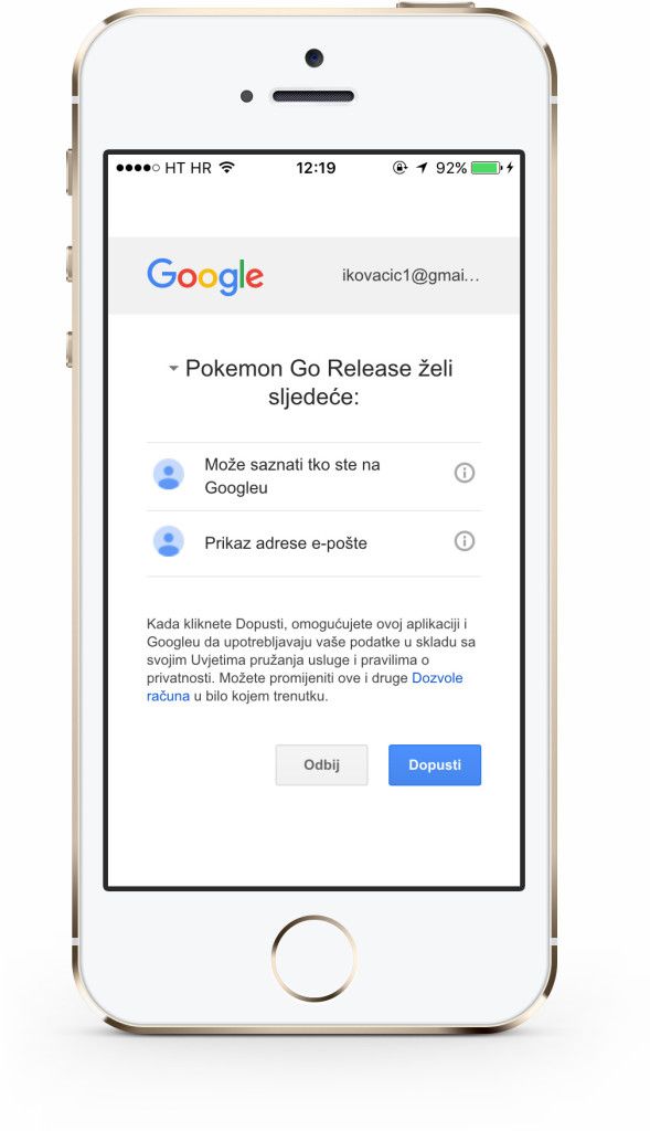Pokémon GO Google dopuštenje